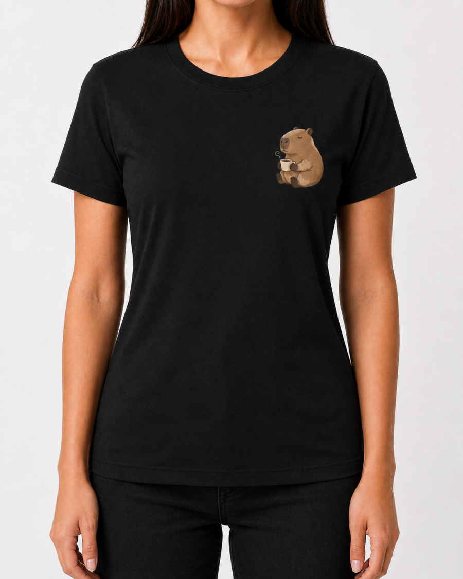 Coffee Capybara T-Shirt — Black