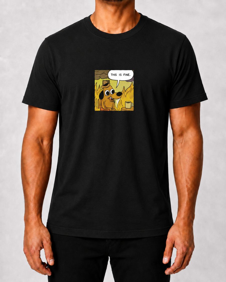 This Is Fine Dog T-Shirt — Black