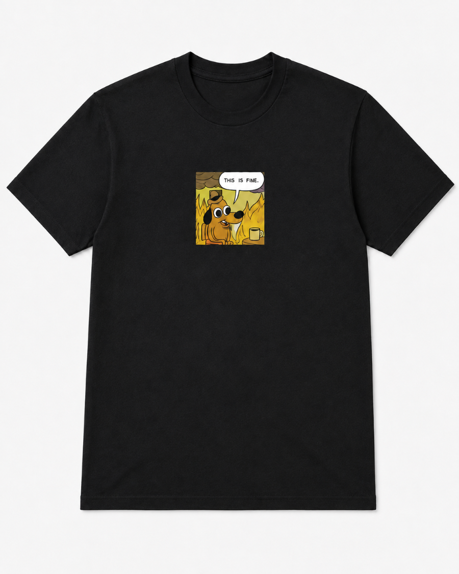 This Is Fine Dog T-Shirt — Black