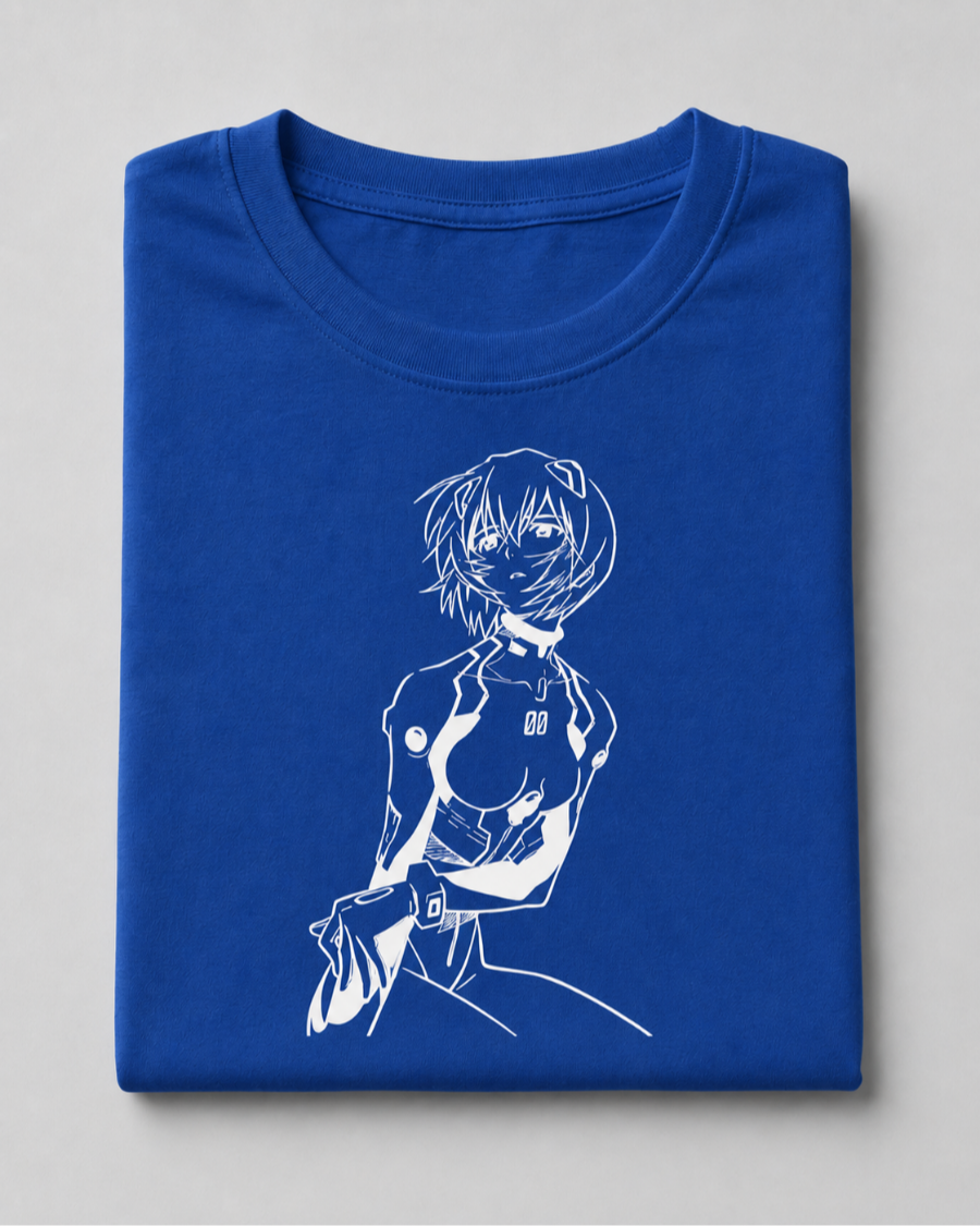 Minimal Anime Line Art T-Shirt — Blue