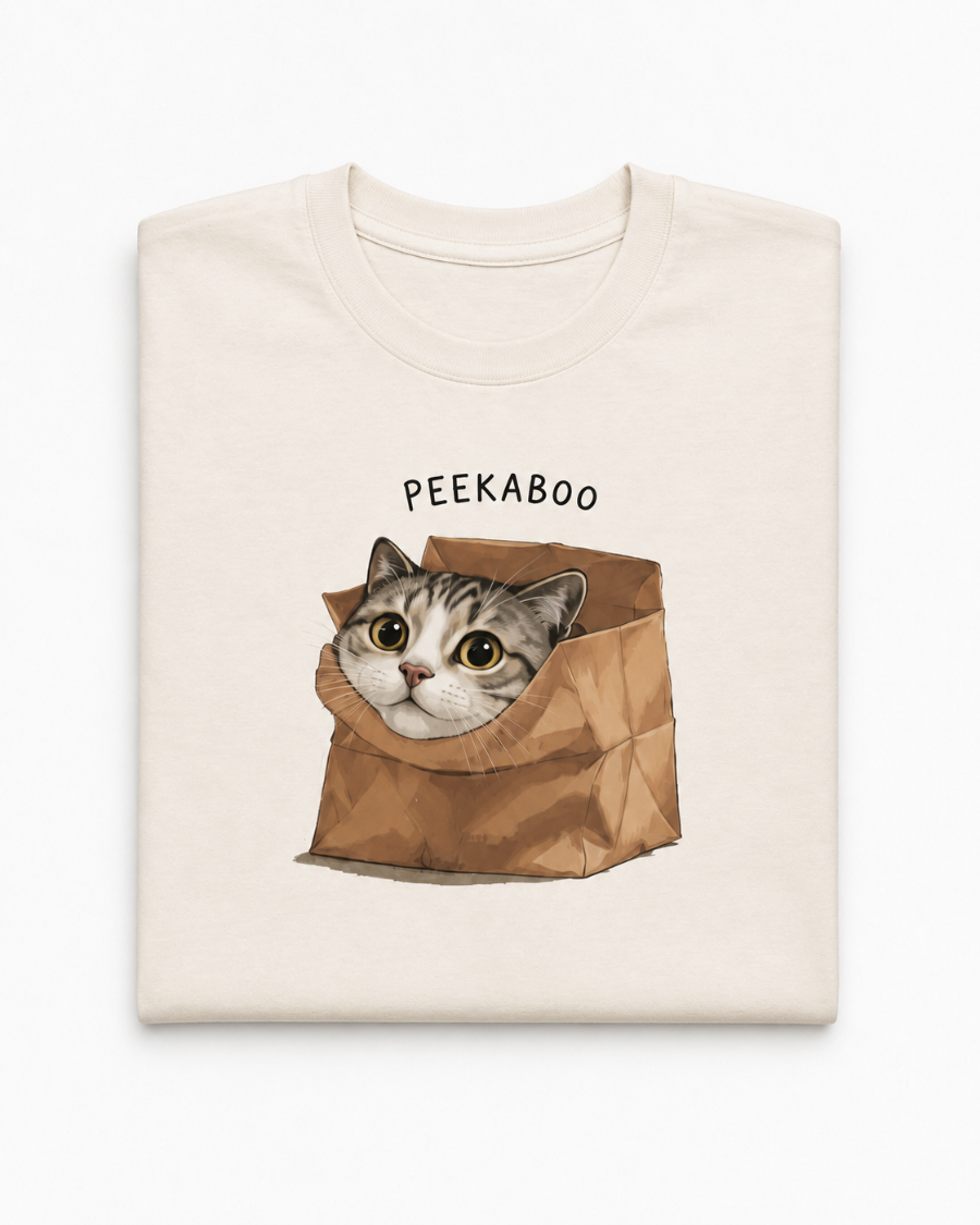 Peekaboo Cat T-Shirt — Cream