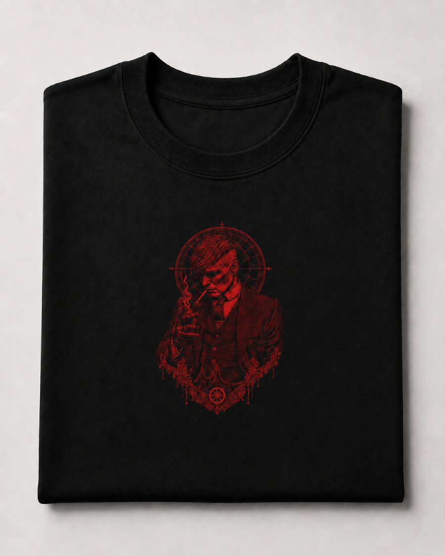 Red Thomas Shelby Portrait T-Shirt — Black