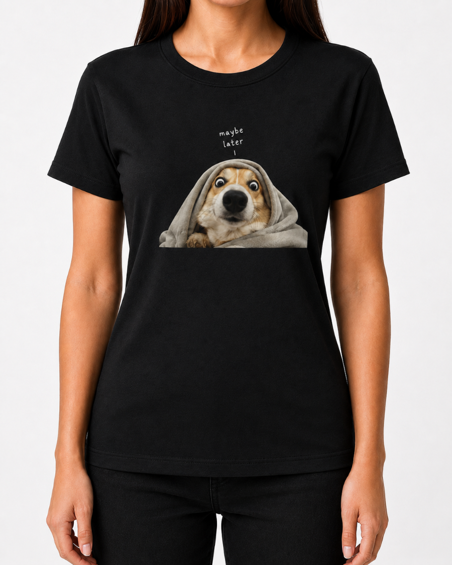 Maybe Later Dog T-Shirt — Black