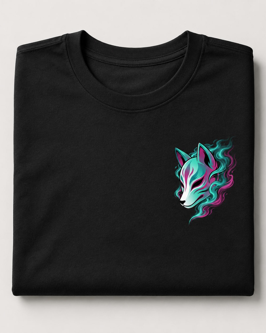 Neon Kitsune Mask T-Shirt — Black