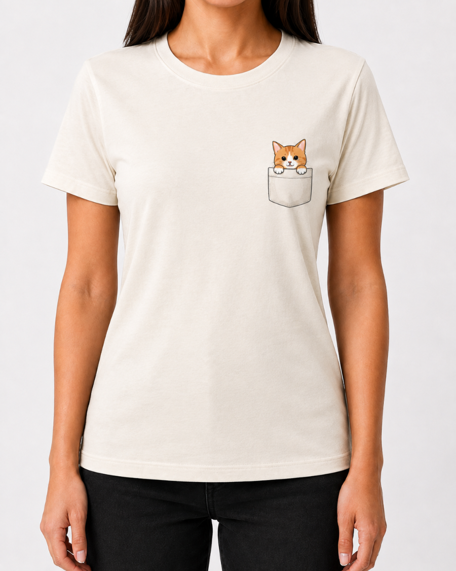 Pocket Cat T-Shirt — Cream