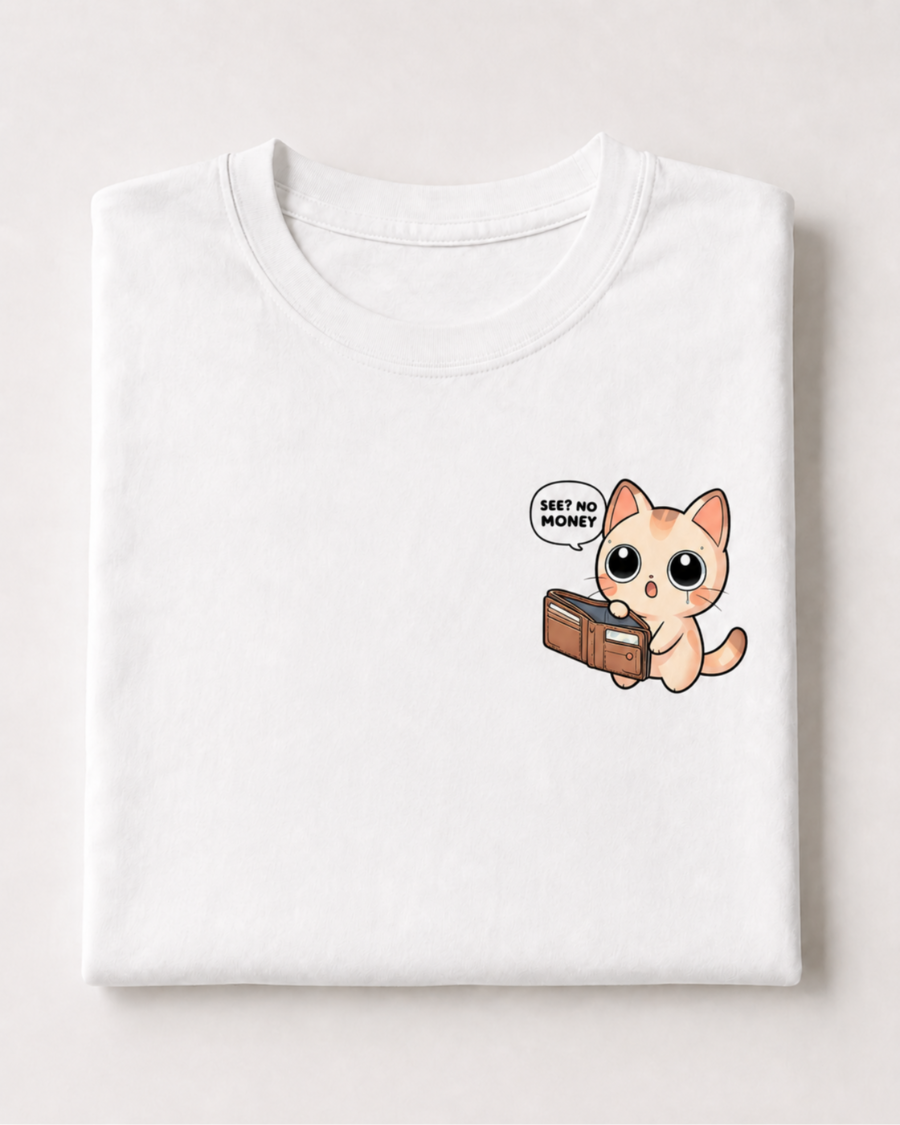 No Money Cat T-Shirt — White