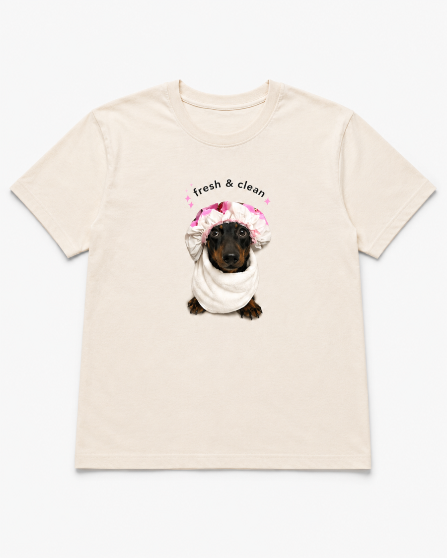 Fresh & Clean Dachshund T-Shirt — Cream