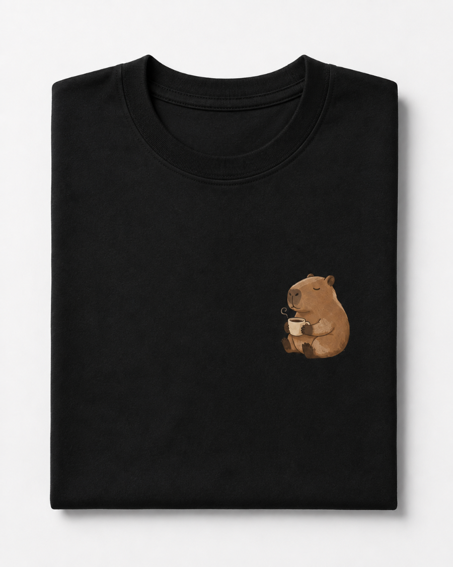 Coffee Capybara T-Shirt — Black