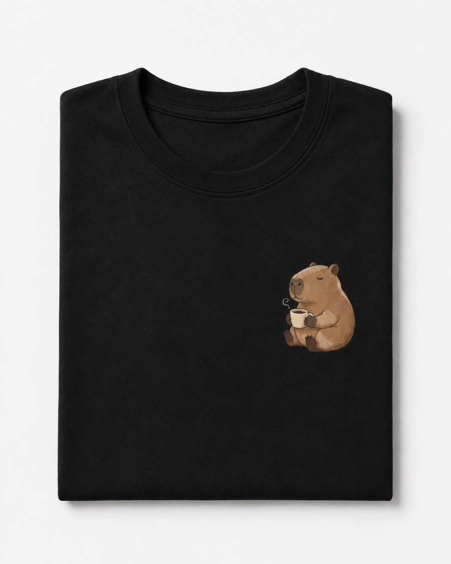 Coffee Capybara T-Shirt — Black