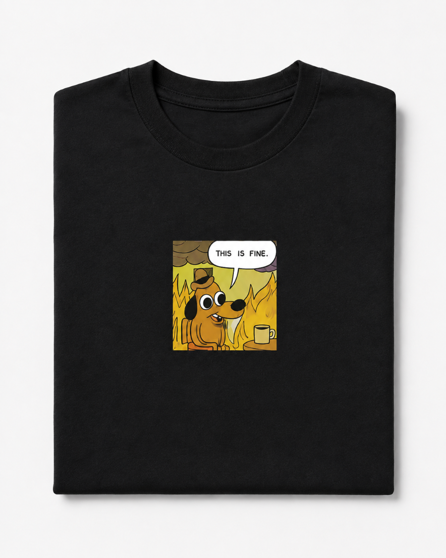 This Is Fine Dog T-Shirt — Black