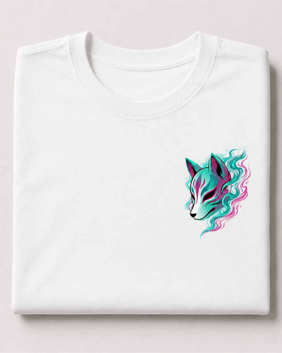 Neon Kitsune Mask T-Shirt — White