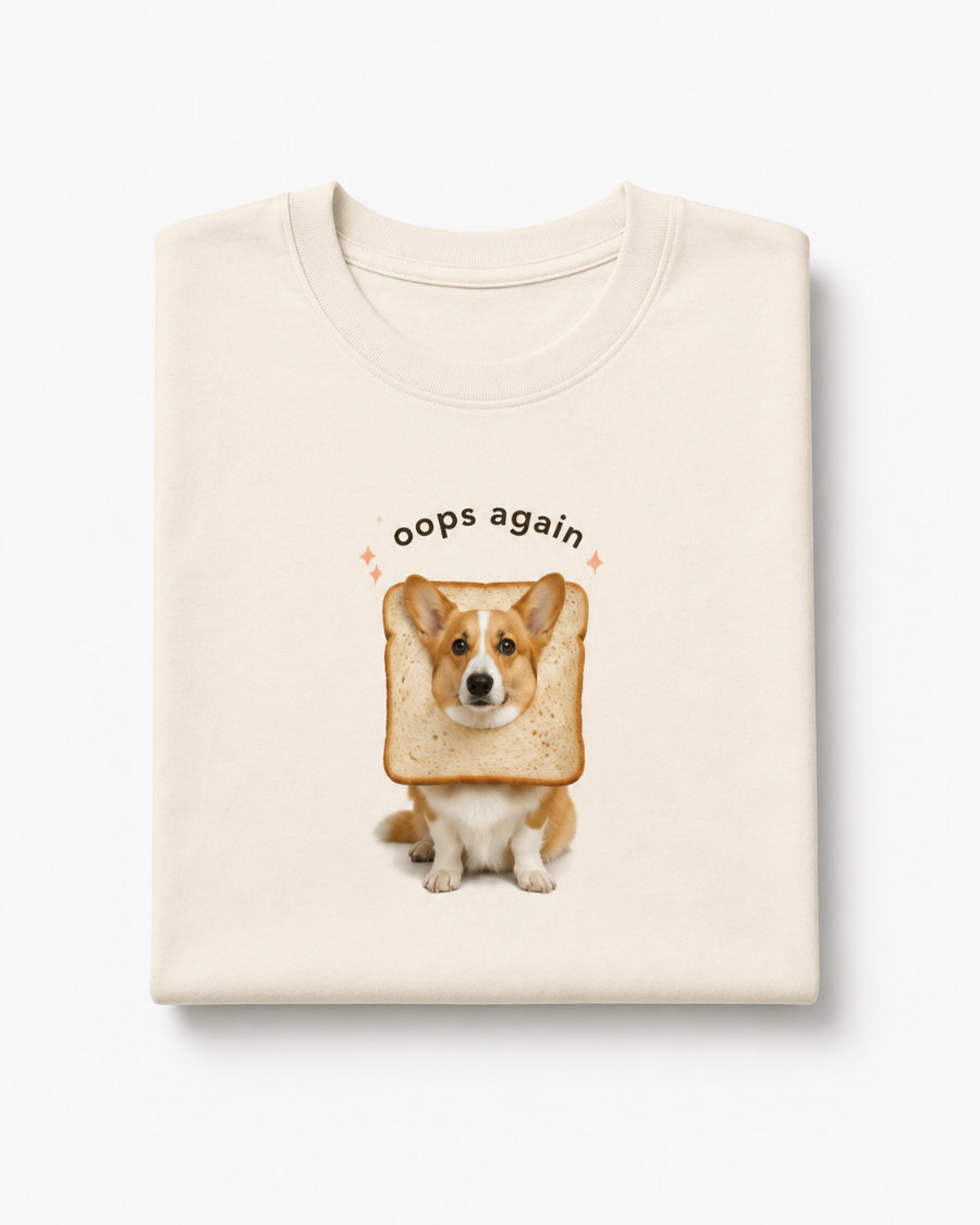 Oops Again Corgi T-Shirt — Cream