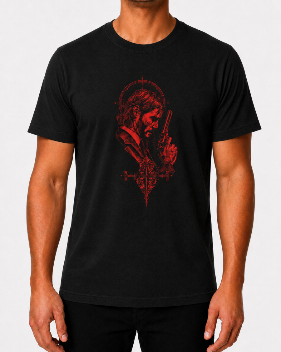 Red Revolver John Wick Portrait T-Shirt