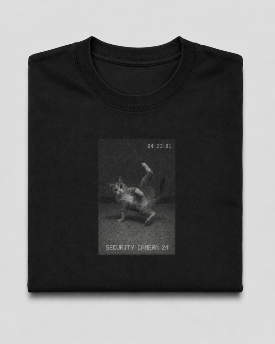 Vintage Security Cat T-Shirt — Black