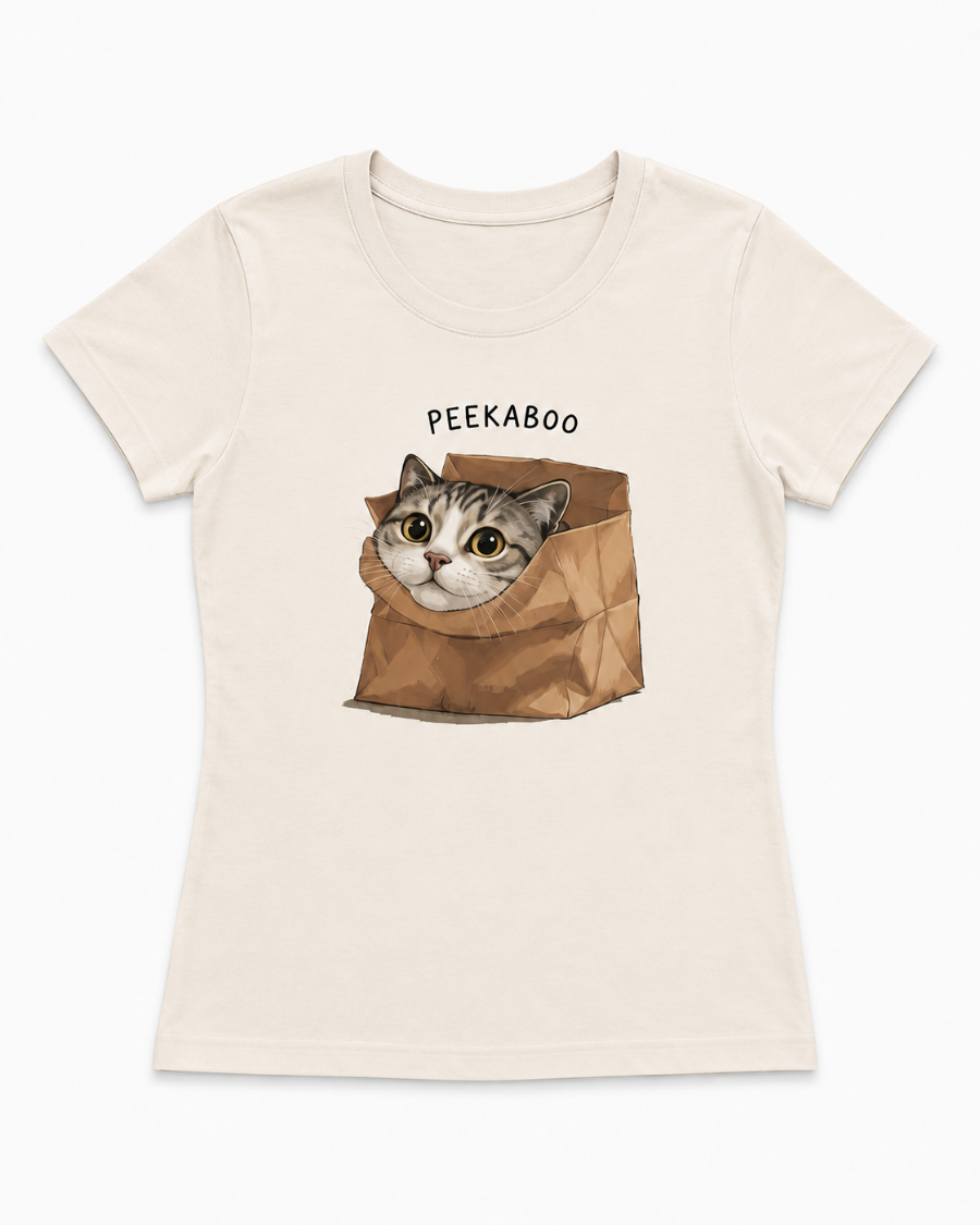 Peekaboo Cat T-Shirt — Cream
