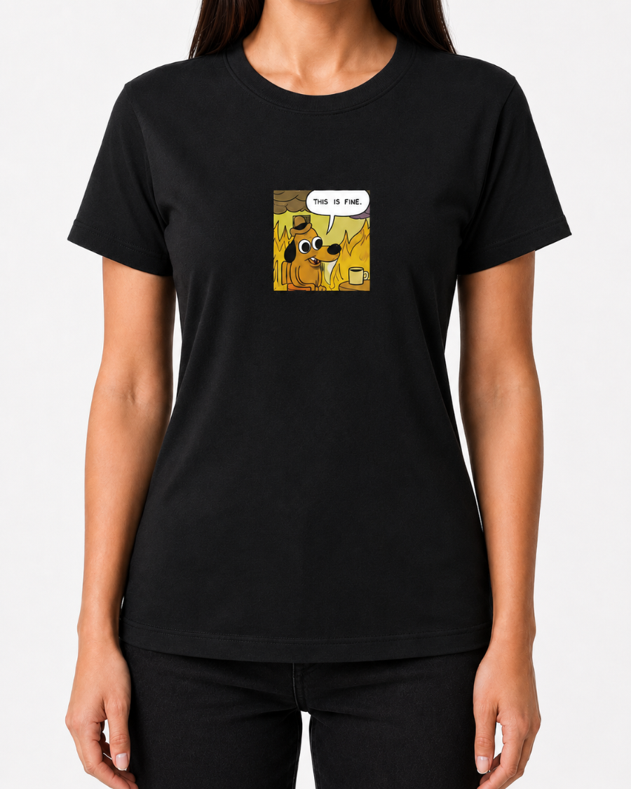 This Is Fine Dog T-Shirt — Black