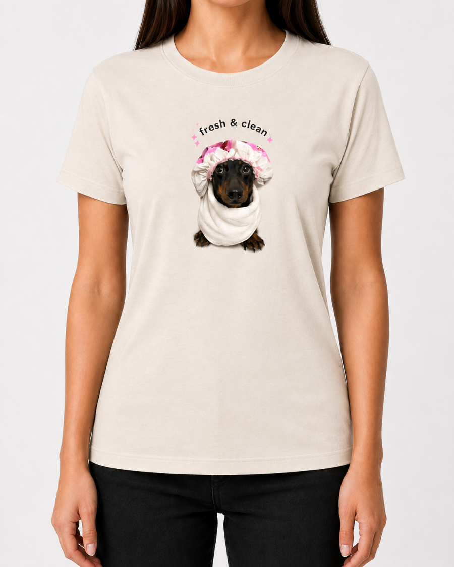 Fresh & Clean Dachshund T-Shirt — Cream