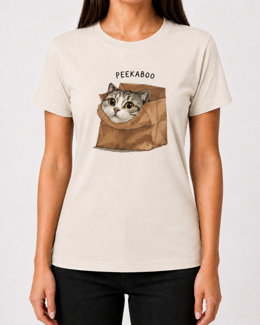 Peekaboo Cat T-Shirt — Cream