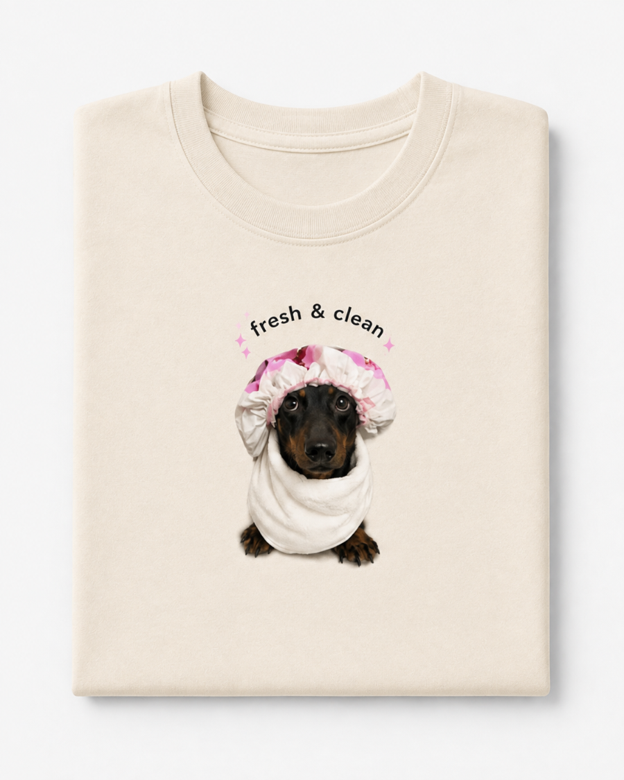 Fresh & Clean Dachshund T-Shirt — Cream