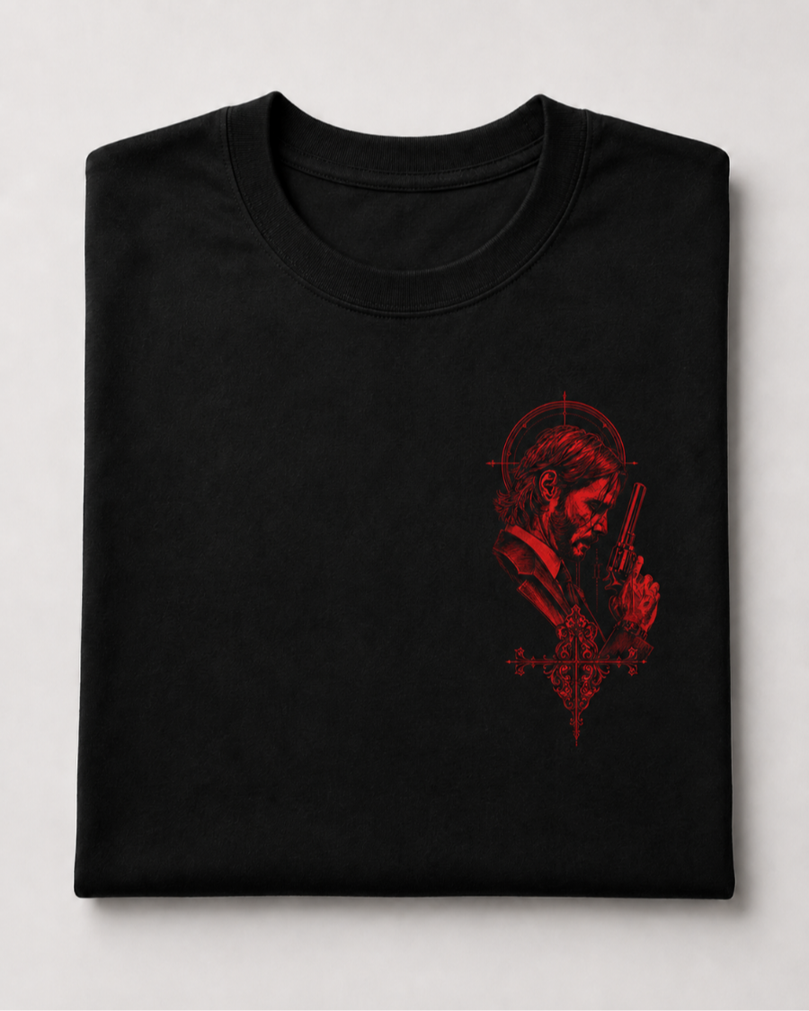 Red Revolver John Wick Portrait T-Shirt
