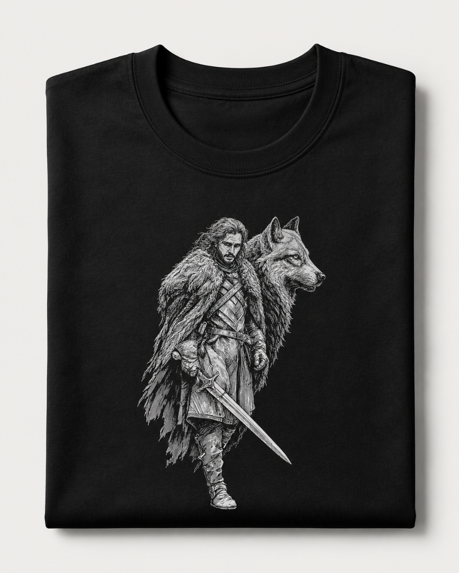 Silver Wolf Warrior T-Shirt — Black
