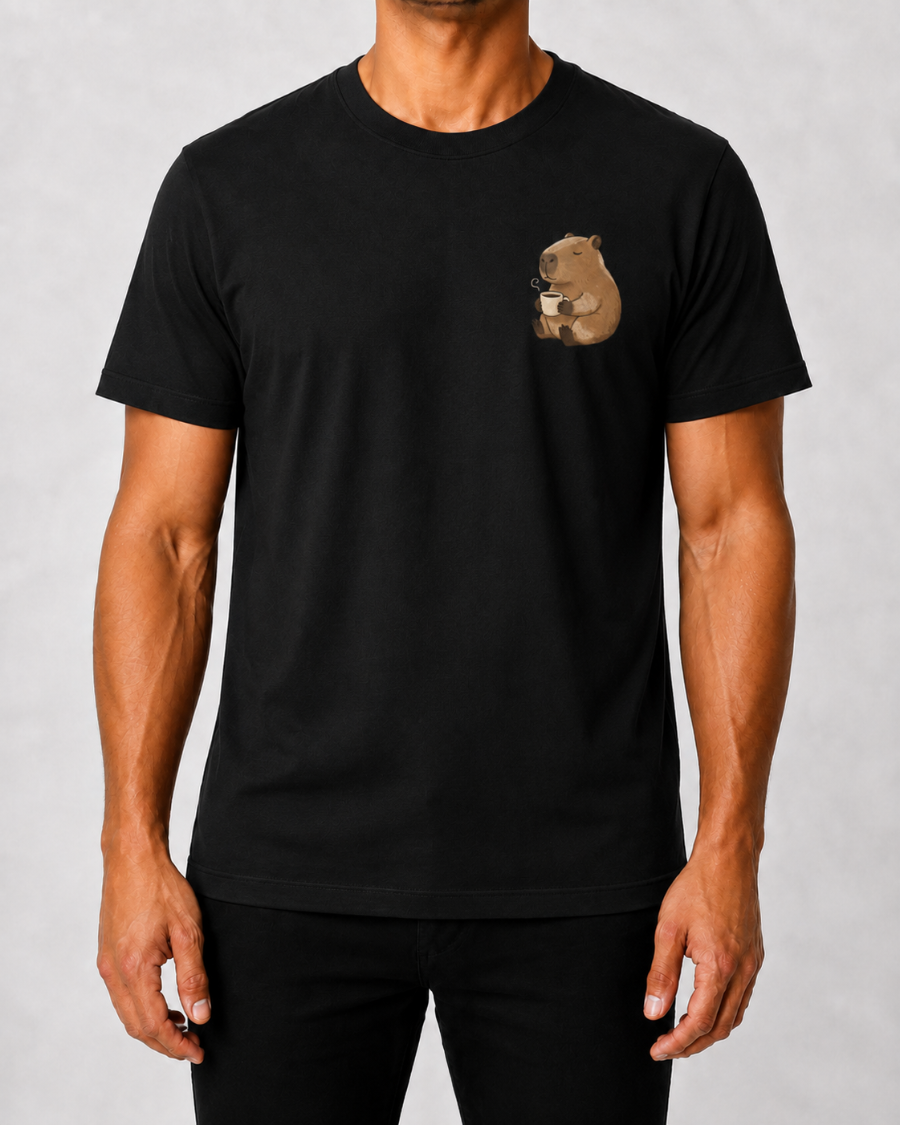 Coffee Capybara T-Shirt — Black