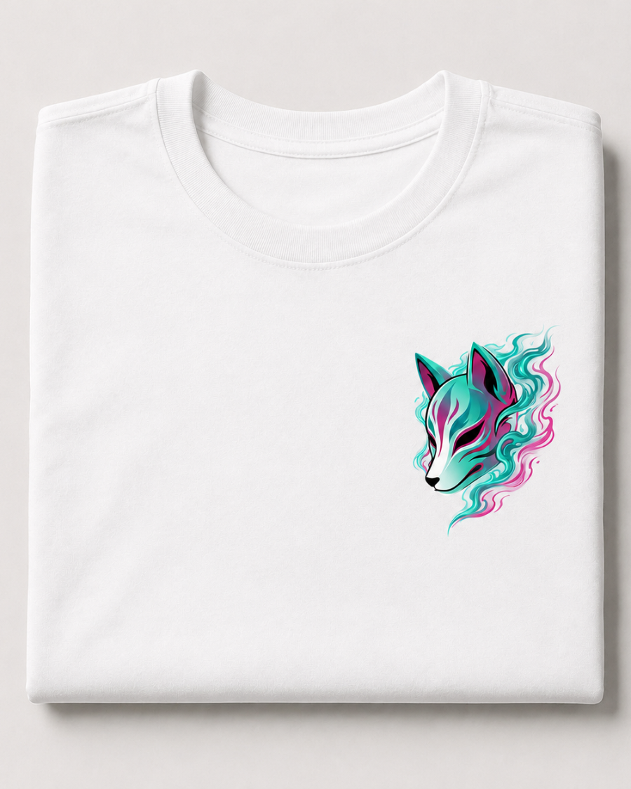 Neon Kitsune Mask T-Shirt — White
