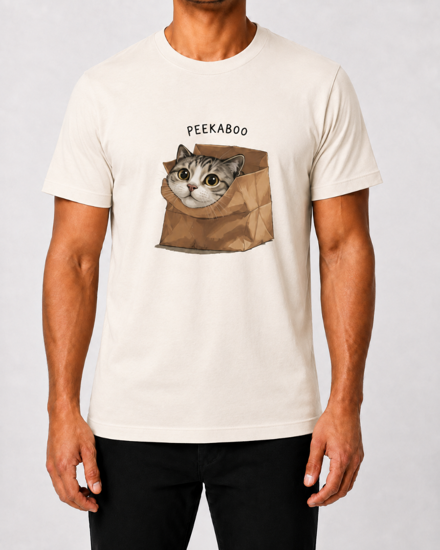 Peekaboo Cat T-Shirt — Cream