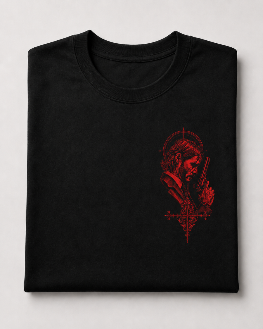 Red Revolver John Wick Portrait T-Shirt
