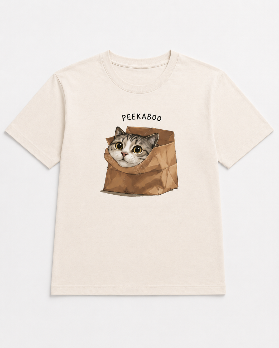 Peekaboo Cat T-Shirt — Cream