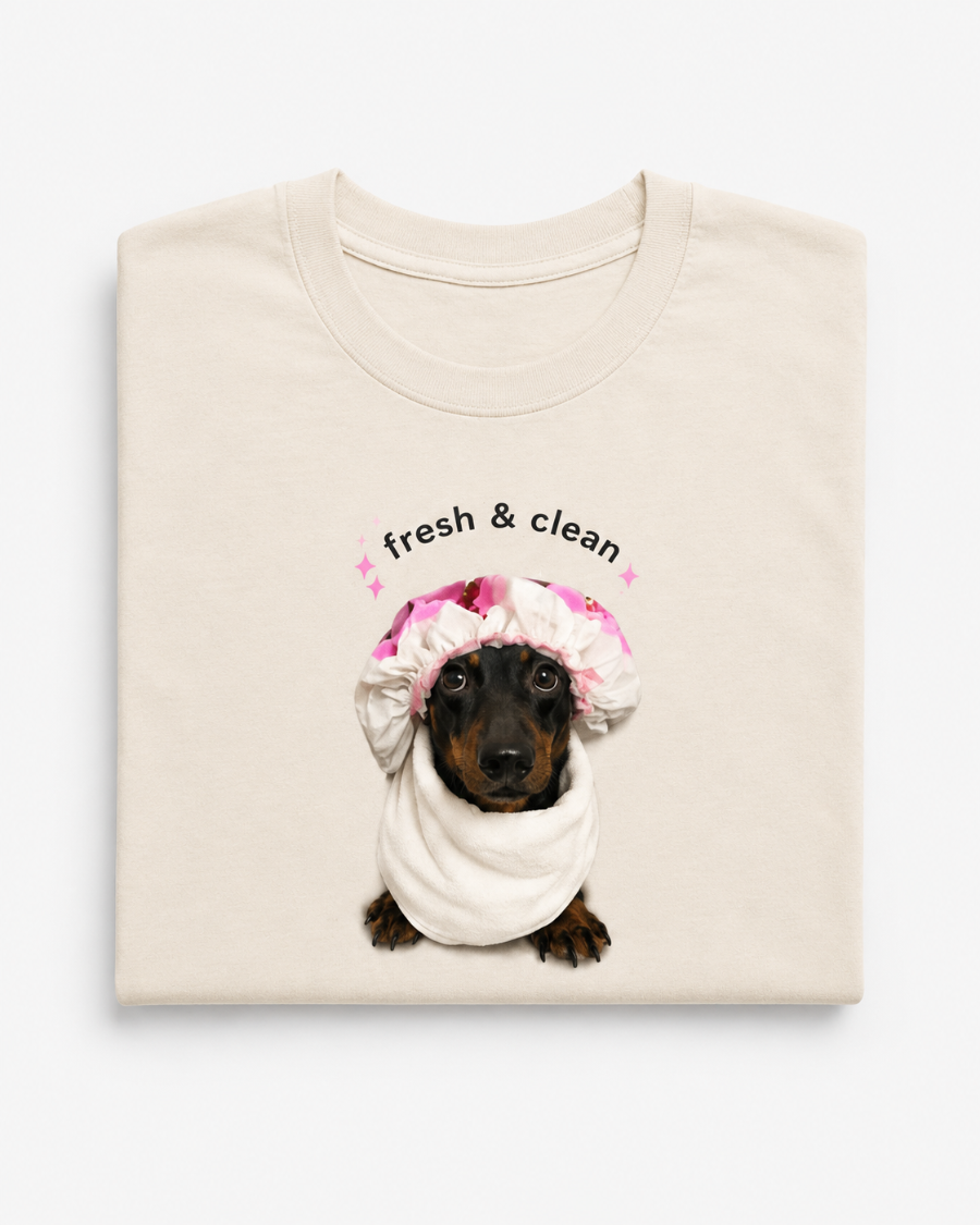 Fresh & Clean Dachshund T-Shirt — Cream